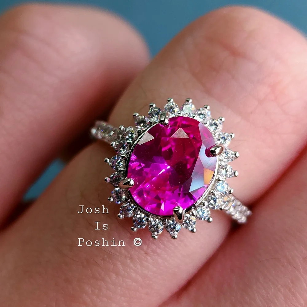 2CT Hot Pink Sapphire Ring In Sterling Silver - Picture 3 of 9